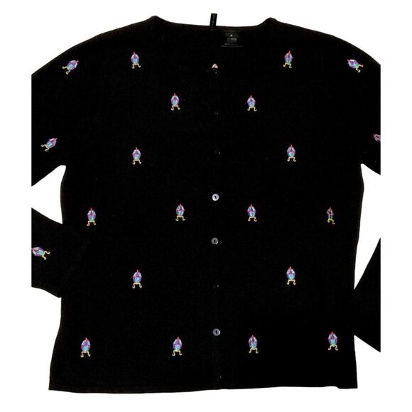 FABERGE EGG EMBROIDERED CARDIGAN SIZE M BLACK BUTTON FRONT LONG SLEEVE WOMENS - Picture 2 of 5